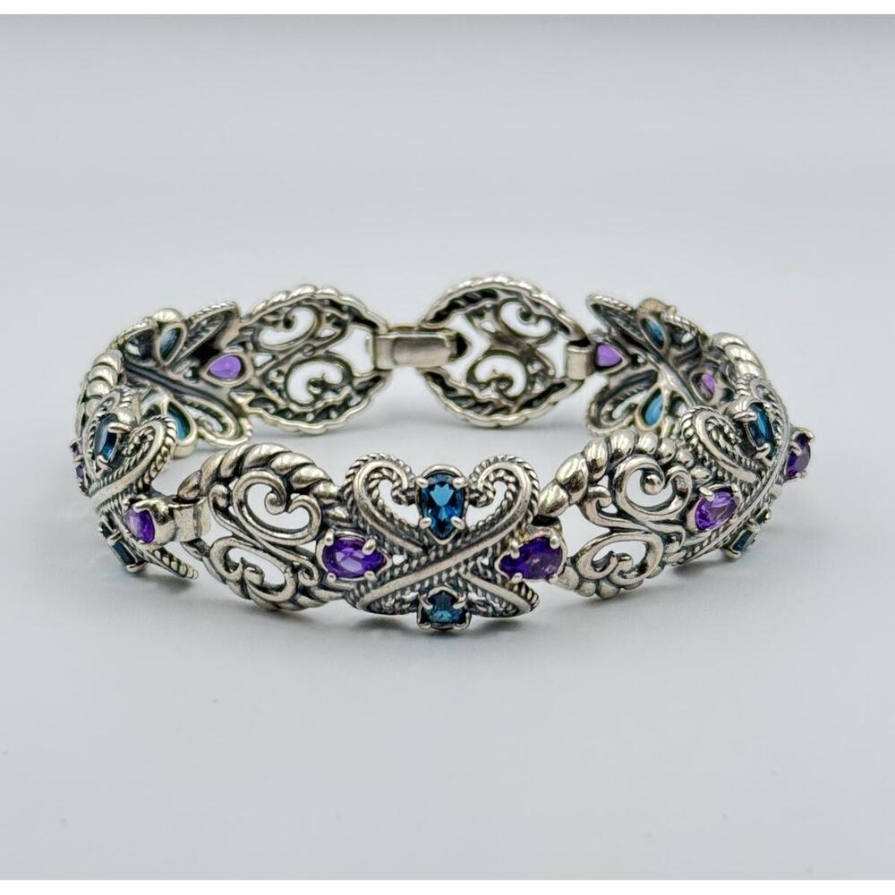 Carolyn Pollack 925 Sterling Silver Amethyst & Blue Topaz Openwork Bracelet 7.75